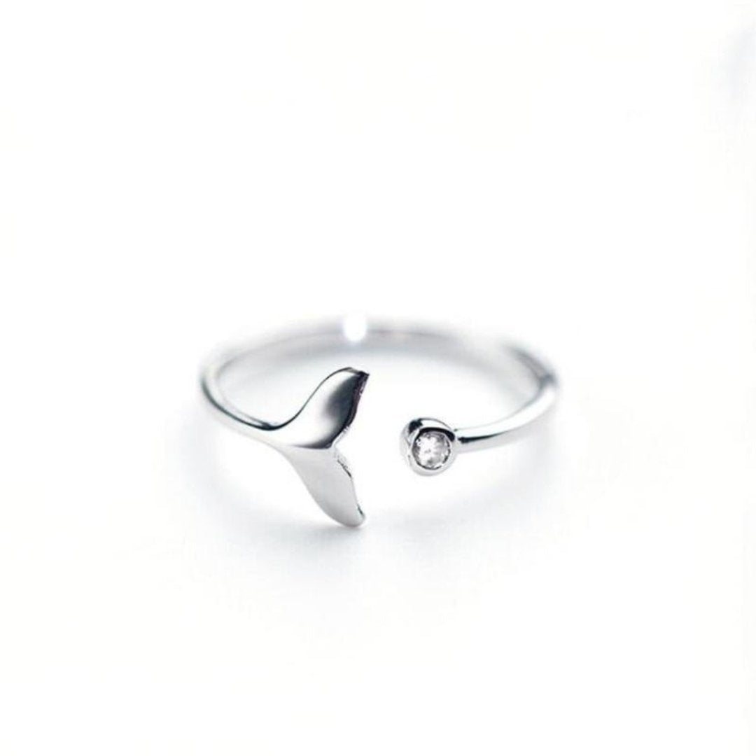 Ring with dolphin tail made of 925 sterling silver and adjustable cubic zirconia