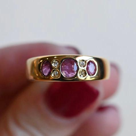Rings with Pink Crystal in Vintage Gold