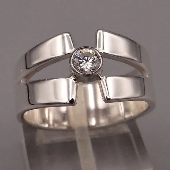 Forged Ring with Zirconia in Silver