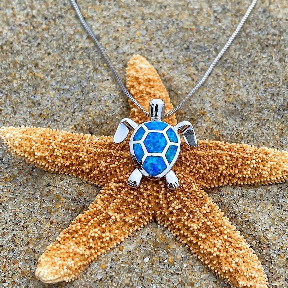 Sea Turtle Necklace + Earring Set made of Opal and Silver