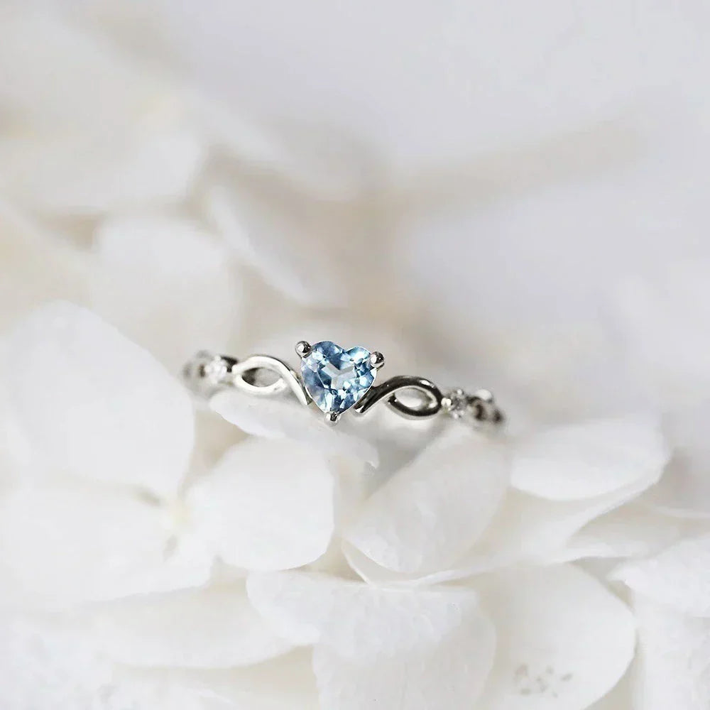 Blue Zirconia Heart Ring in Sterling Silver