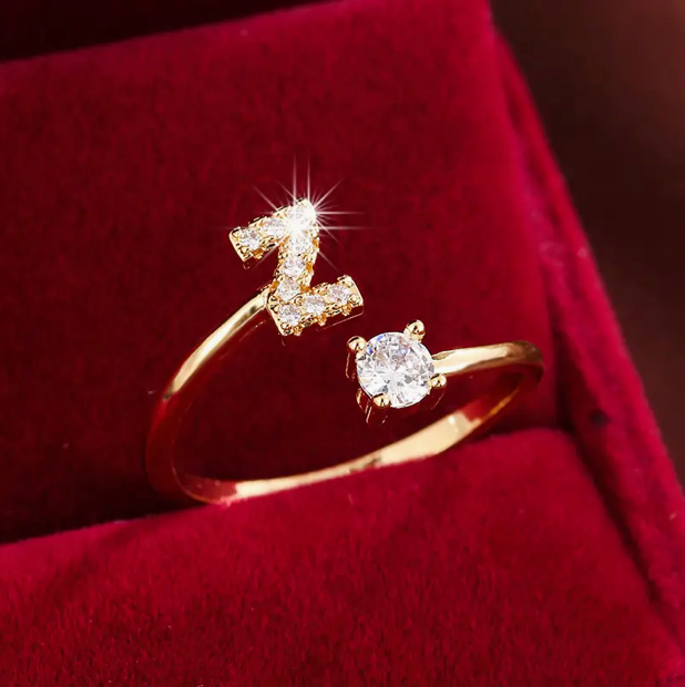 Elegant Letter Ring with Diamonds in Gold and Silver