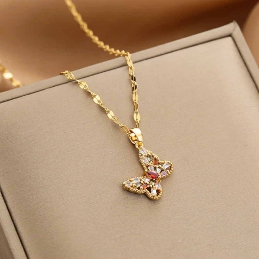 Gold Crystal Butterfly Necklace