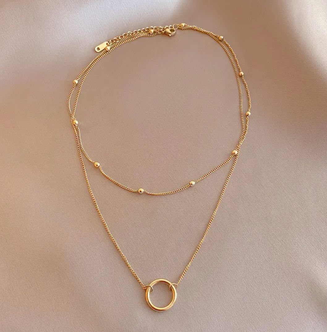 18 Karat Gold Plated Double Necklace with Ring
