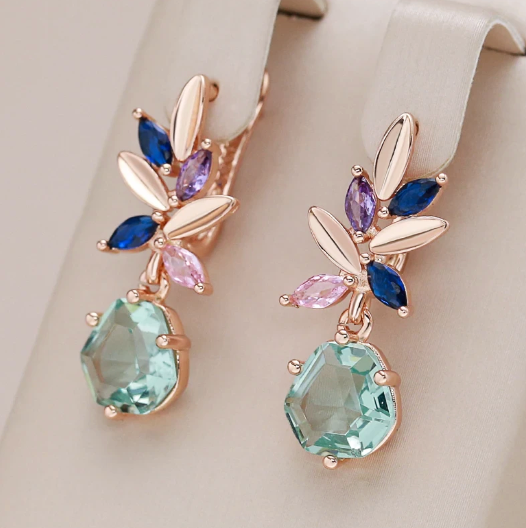 Aquamarine Flower Set with 18 Karat Rose Gold Plating