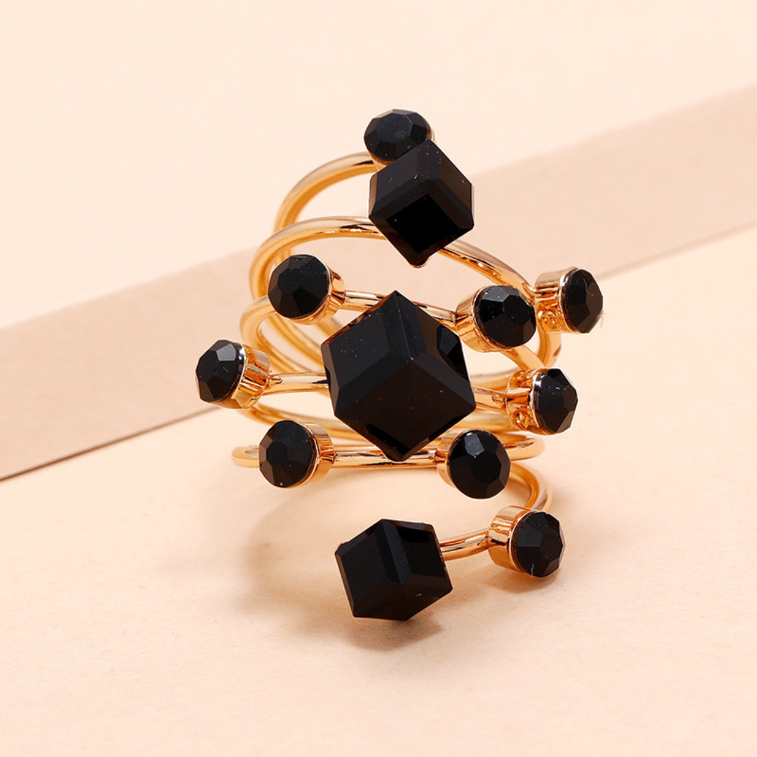 Adjustable 18K Gold Plated Ring with Colored Zirconia Stones