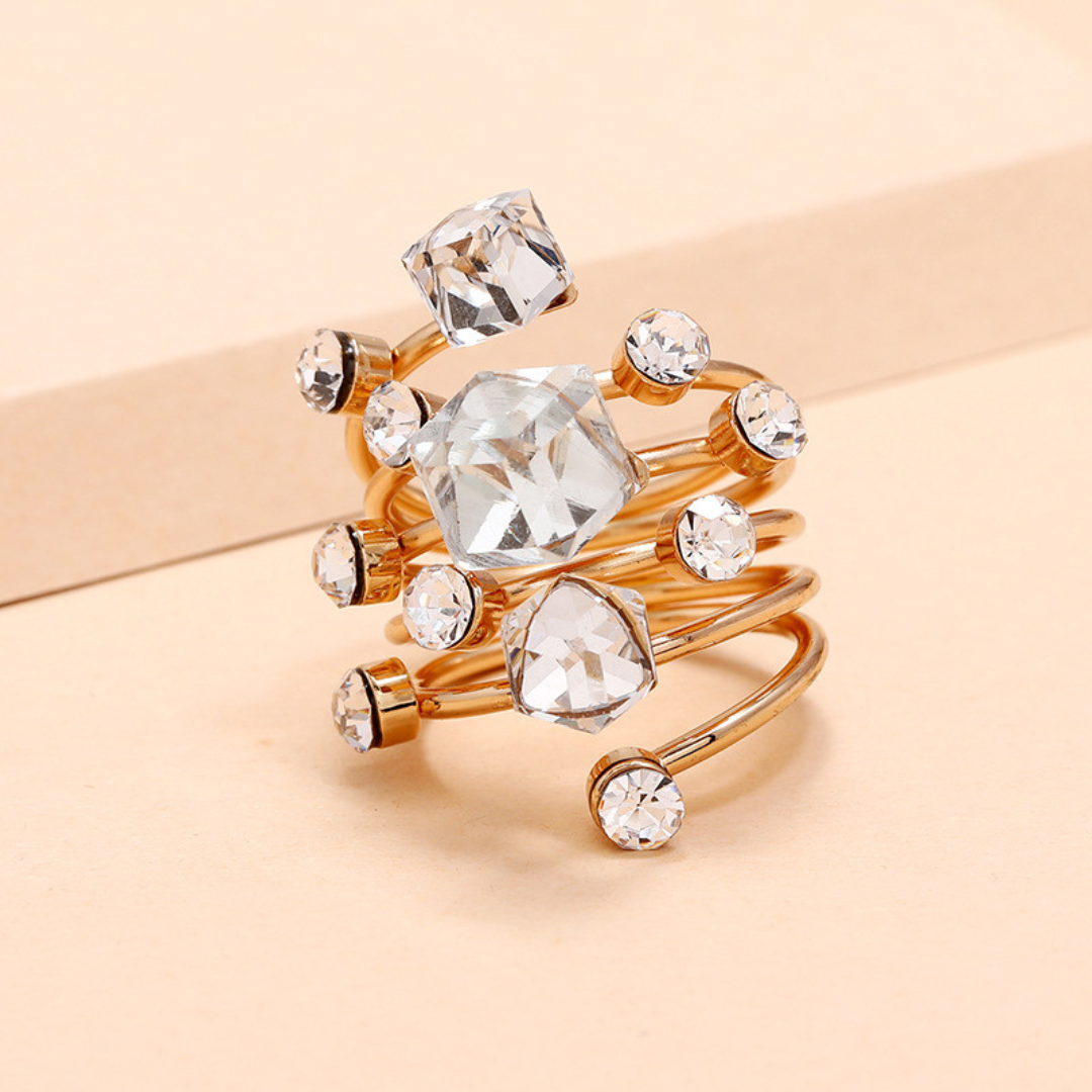Adjustable 18K Gold Plated Ring with Colored Zirconia Stones