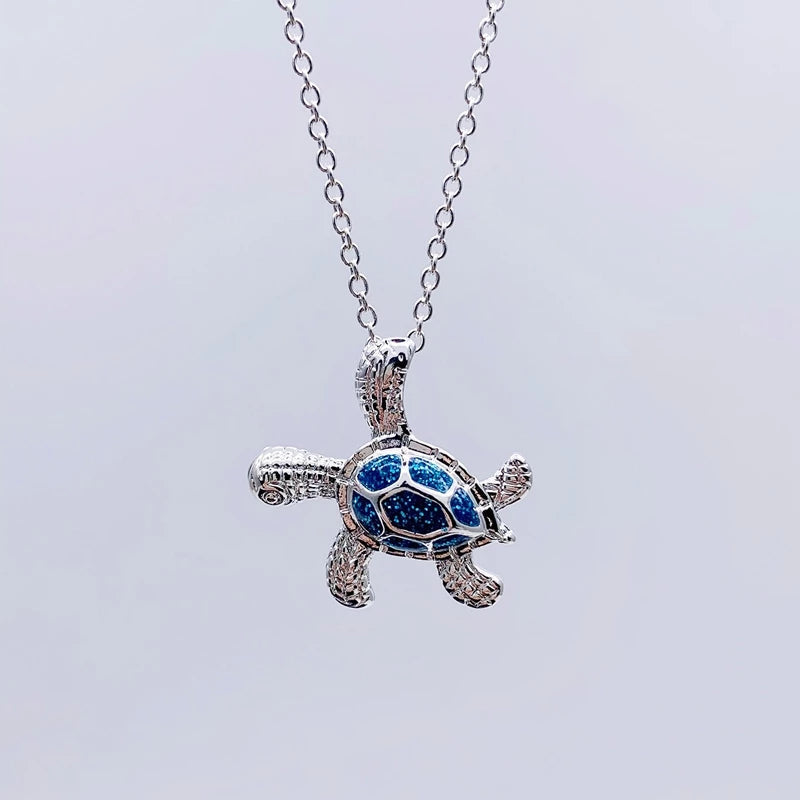 Sea Turtle Necklace made of Blue Opal