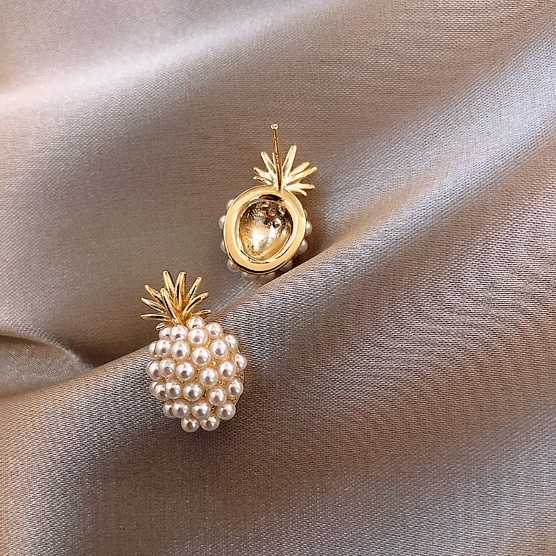 Tropical Pineapple and Pearl-Studded Earrings