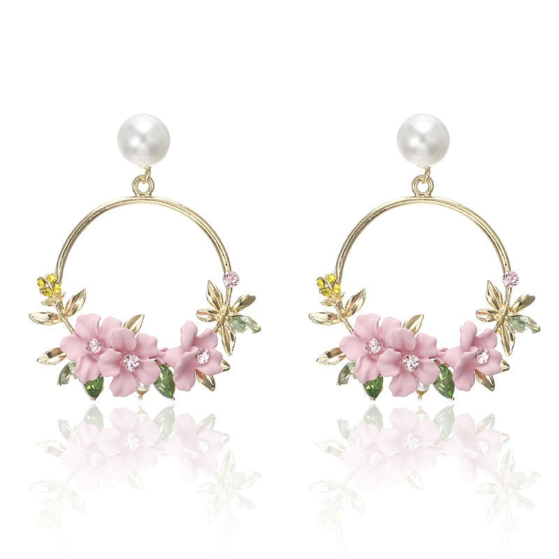 Gold Flower and Pearl Earrings
