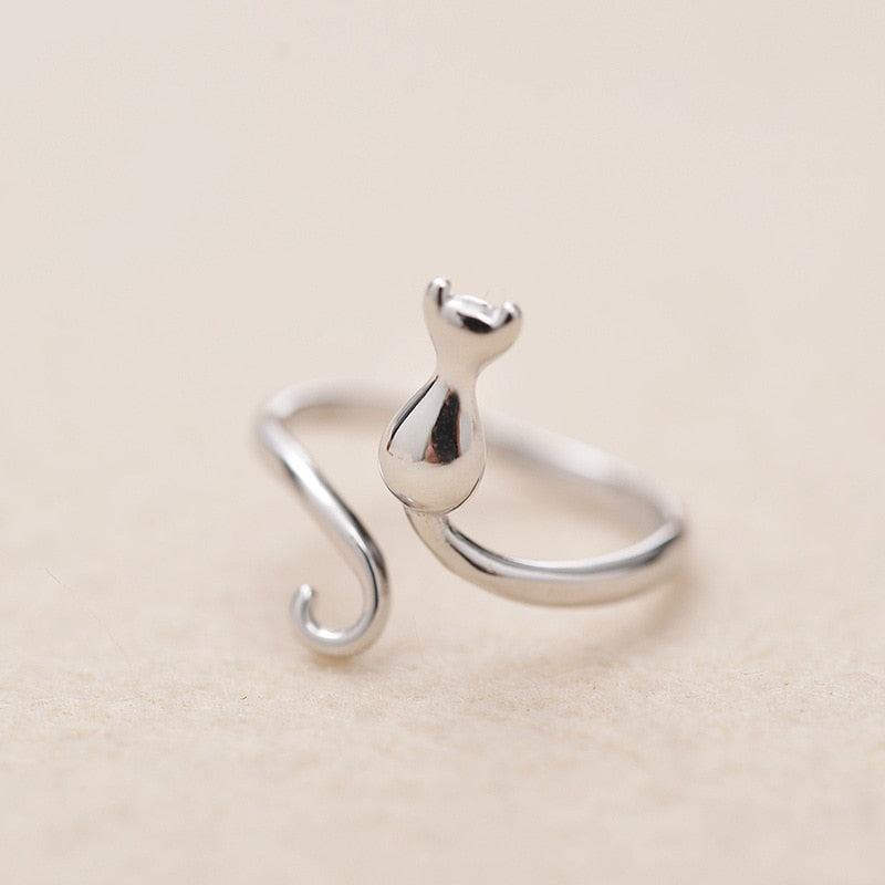 925 Silver Ring in the Shape of a Cat - Adjustable Size