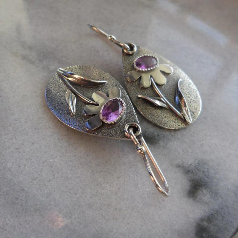 Retro earrings with three-dimensional flowers
