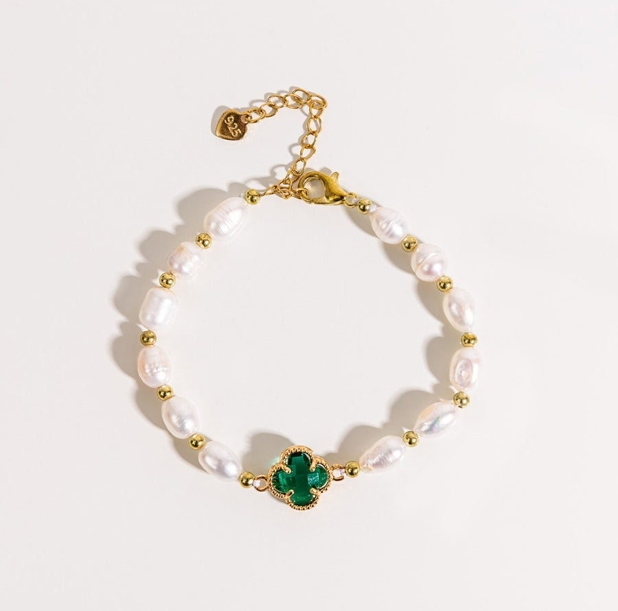 Emerald Clover Leaf Bead Bracelet
