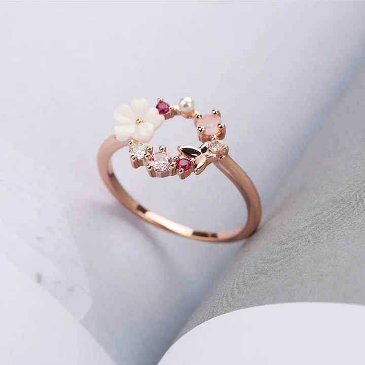 Floral Ring with Pink Zirconia in Gold