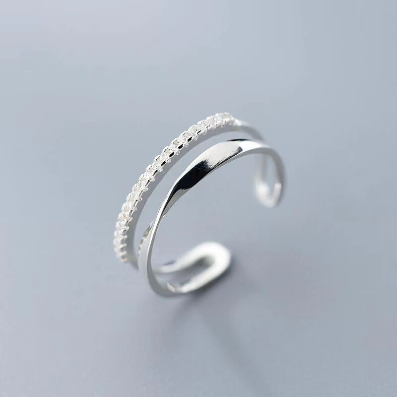 Adjustable Silver Ring with Zirconias