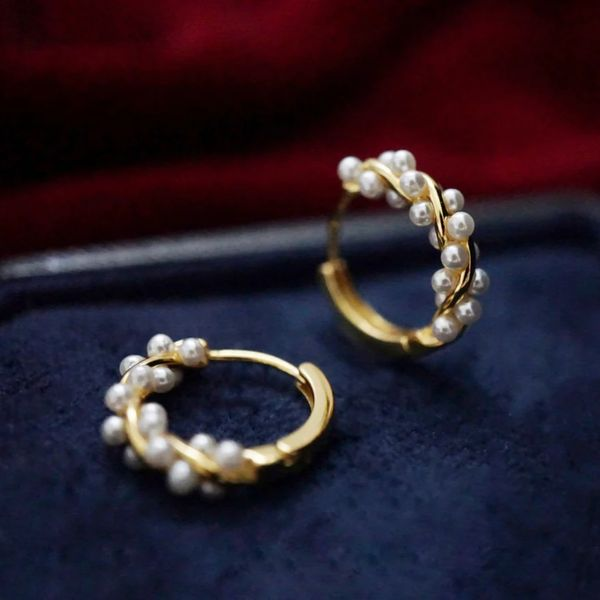 Gold-plated twisted bead earrings