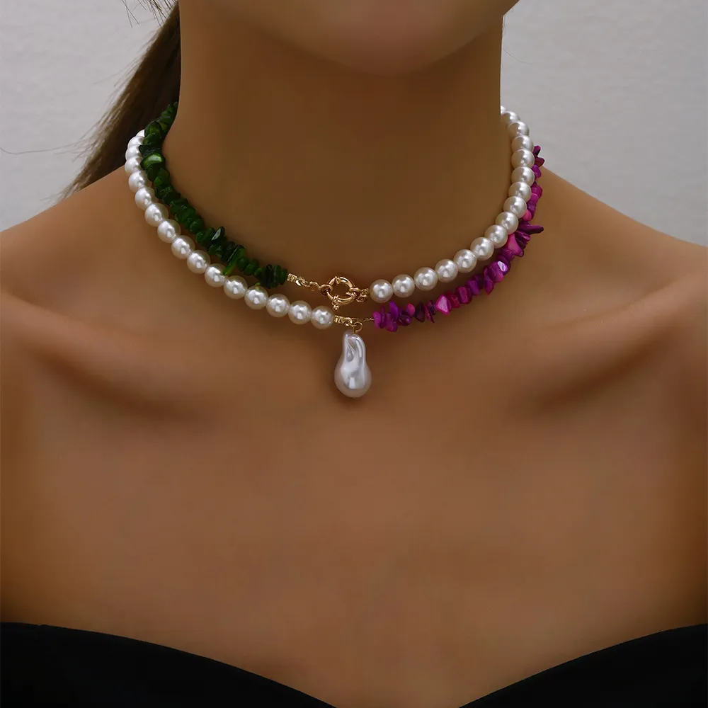 Elegant colorful Baroque pearl necklace
