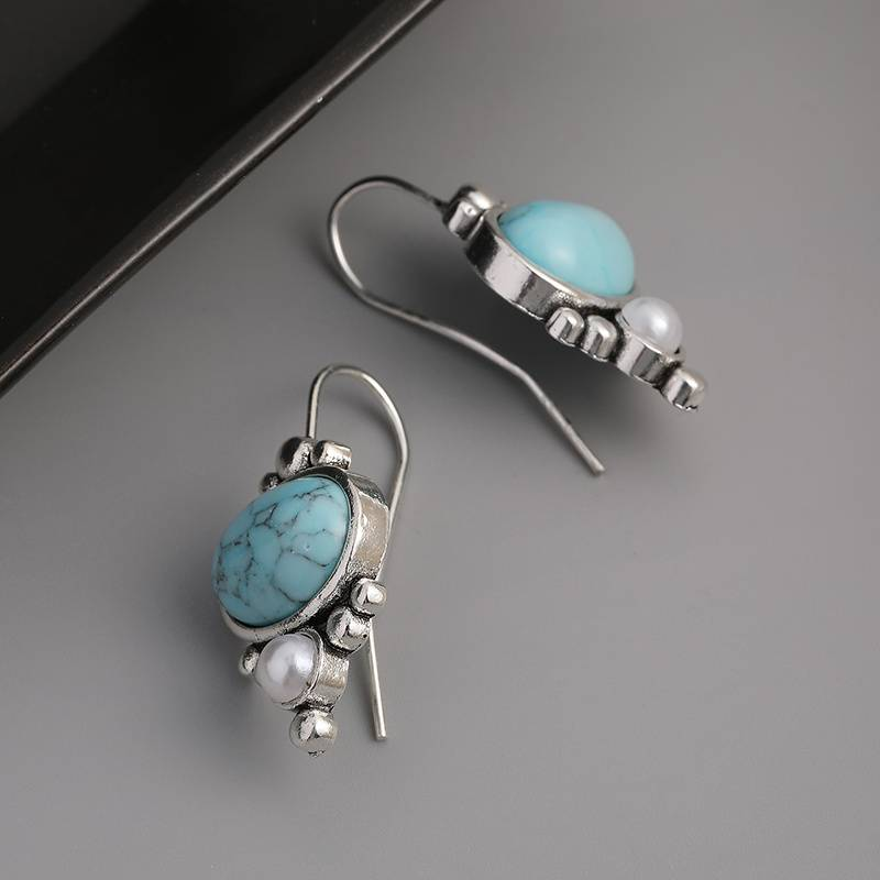 Vintage Blue Sky Stone Stud Earrings