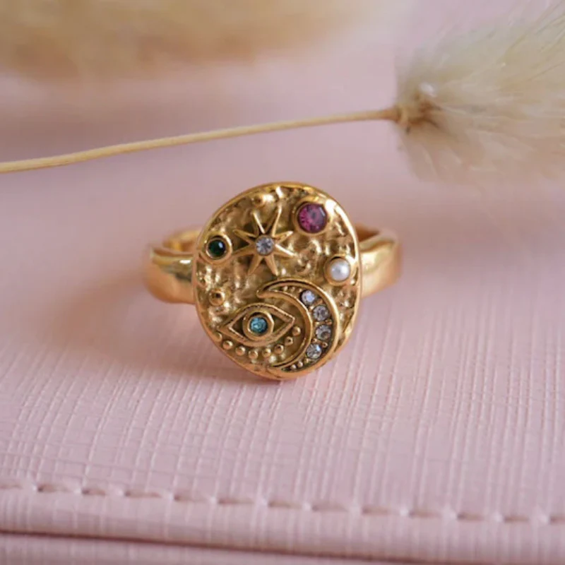 Vintage Gold Colorful Inlay Stone Ring