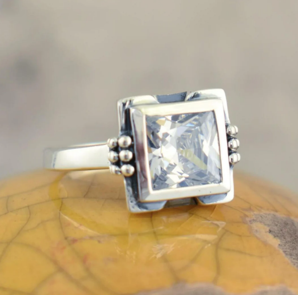 Square Glass Ring with Inlays