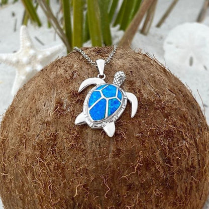 Sea Turtle Necklace made of Blue Opal