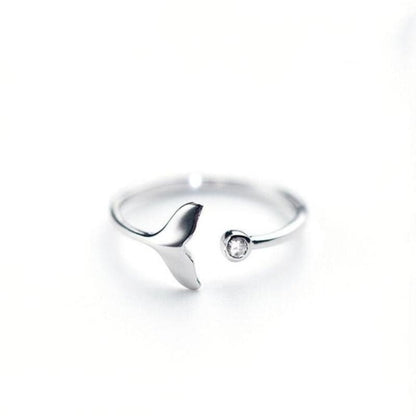 Ring with dolphin tail made of 925 sterling silver and adjustable cubic zirconia