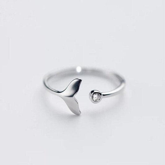 Ring with dolphin tail made of 925 sterling silver and adjustable cubic zirconia