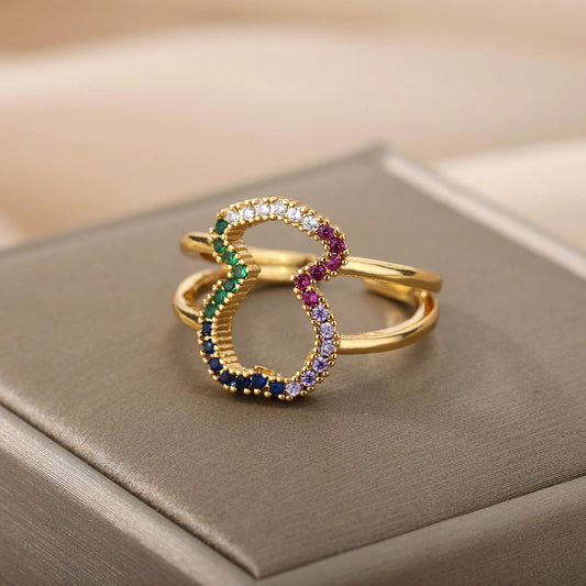Adjustable 18K Teddy Bear Ring with Colored Zircons