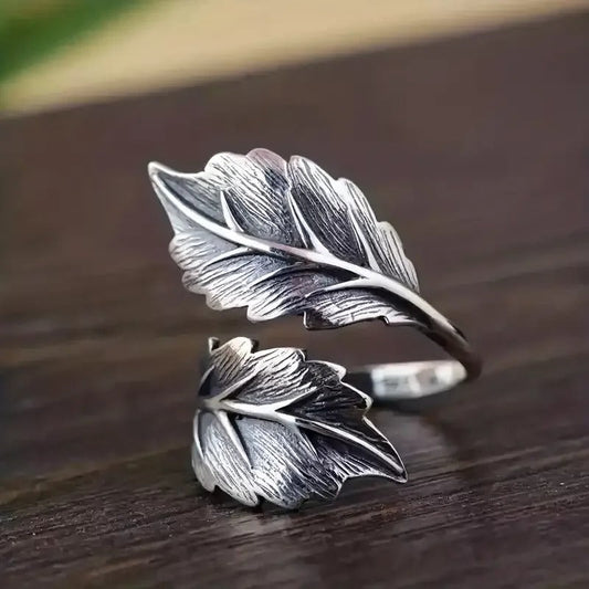 Adjustable Leaf-Shaped Ring Made of Vintage Silver 925