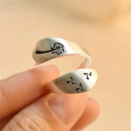 Adjustable Hand-Carved Dandelion Ring