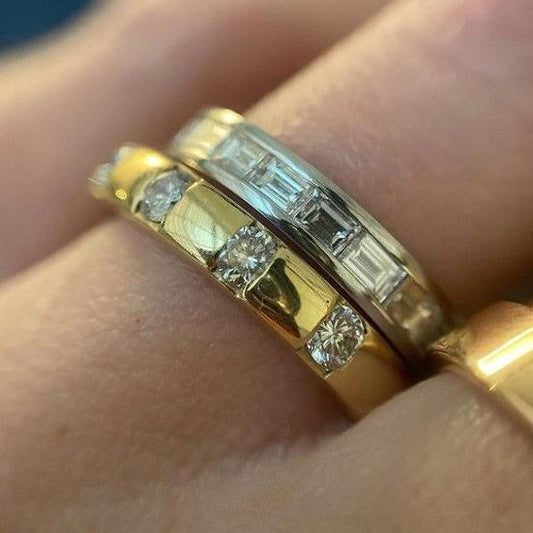 Double Crystal Ring in Gold and Vintage Silver