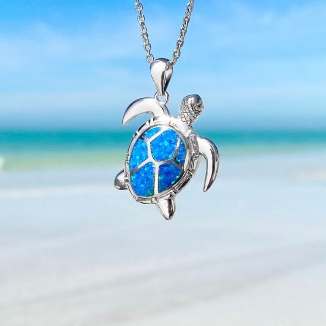 Sea Turtle Necklace made of Blue Opal