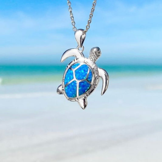 Sea Turtle Necklace made of Blue Opal