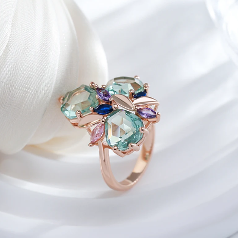 Aquamarine Flower Set with 18 Karat Rose Gold Plating