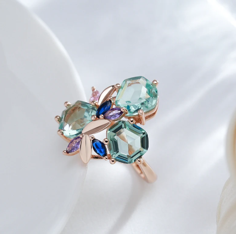 Aquamarine Flower Set with 18 Karat Rose Gold Plating