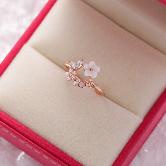 Adjustable Wildflower Ring with Gold Pearls