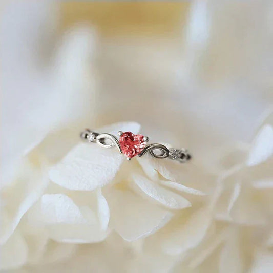 Red Zirconia Heart Ring in Sterling Silver