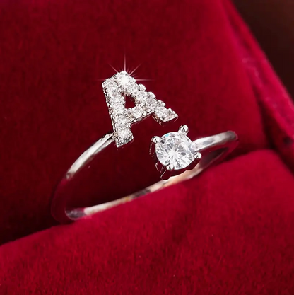 Elegant Letter Ring with Diamonds in Gold and Silver