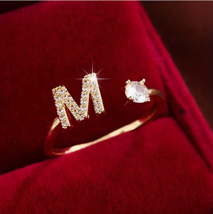 Elegant Letter Ring with Diamonds in Gold and Silver