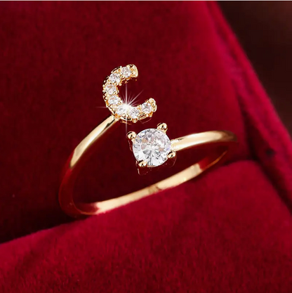 Elegant Letter Ring with Diamonds in Gold and Silver