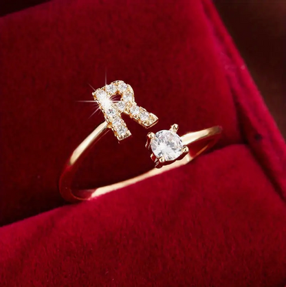 Elegant Letter Ring with Diamonds in Gold and Silver