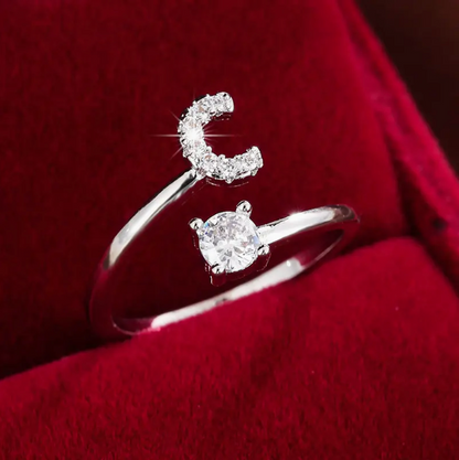 Elegant Letter Ring with Diamonds in Gold and Silver