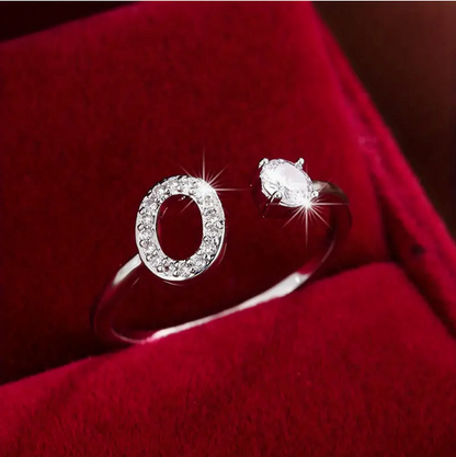 Elegant Letter Ring with Diamonds in Gold and Silver