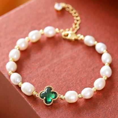 Emerald Clover Leaf Bead Bracelet