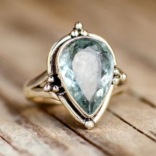 Vintage ring with blue crystal inlay