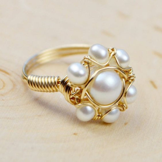 Vintage Intarsia Beaded Golden Ring