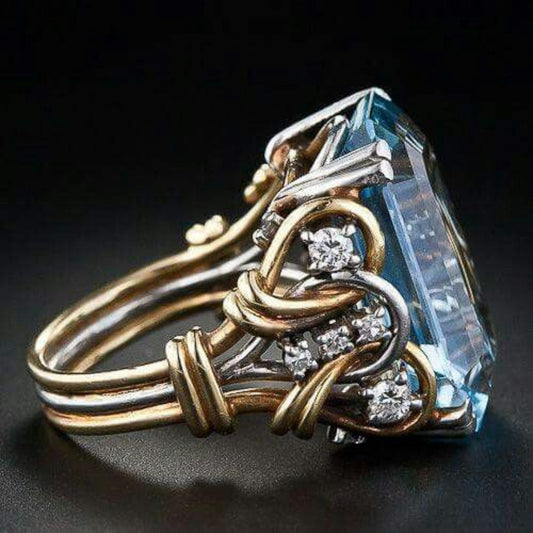 Vintage-style ring with blue zircon