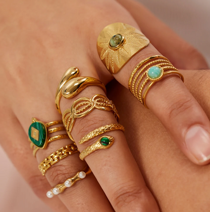 18 Karat Gold Plated Ring with Malachite