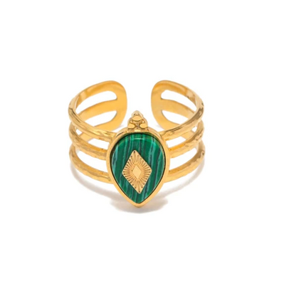 18 Karat Gold Plated Ring with Malachite