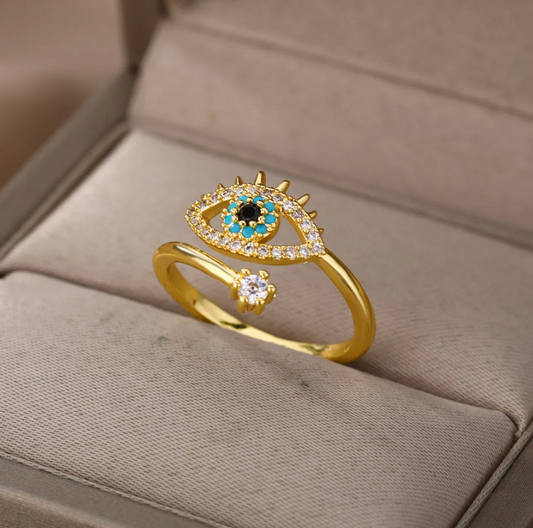 18 Karat Gold-Plated Ring Against the Evil Eye